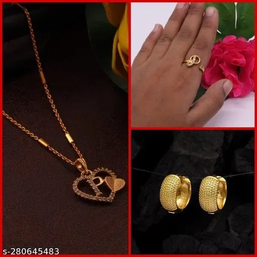 Combo of Alloy Pendant with Ring & 1 Pair Earrings for Women (Multicolor, Set of 3)