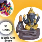 Resin Ganesh Showpiece with 51 Pcs Backflow Smoke Cones (Brown, Set of 1)