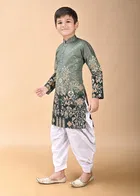 Rayon Printed Kurta with Dhoti for Boys, Green & White 