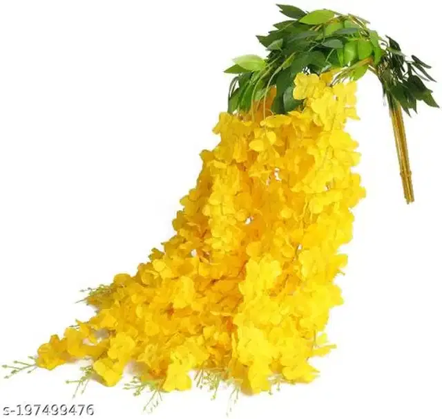 Plastic Artificial Hanging Flower Garlands (Yellow & Green, Pack of 6)