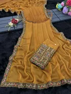 Crepe Solid Saree for Women, Yellow 