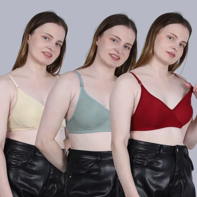 Cotton Non-Padded Bra for Women, Multicolour, Pack of 3 (36B)