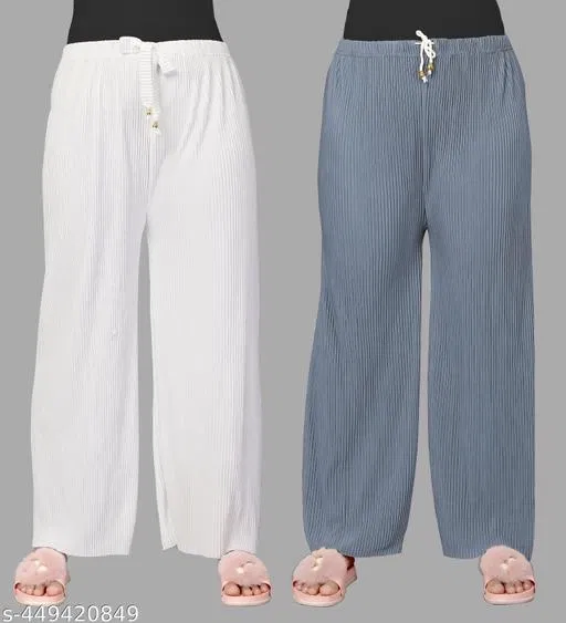 Palazzos for Women, Pack of 2 (White, M)
