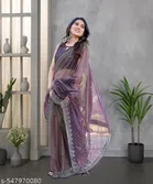 Tissue Printed Saree for Women, Purple 