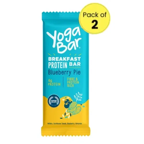 YogaBar Blueberry Pie Breakfast 6 g Protein Bar 2X45 g (Pack of 2)