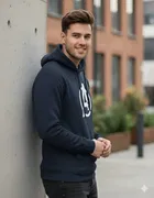 Fleece Printed Hoodie for Men, Dark Blue 