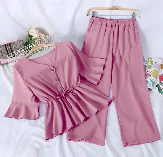 Poly Crepe Solid Clothing Set foor Girls, Pink (14-15 Years)