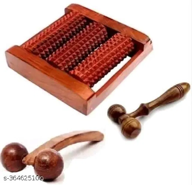 Wooden Body Massager Set (Brown, Set of 3)