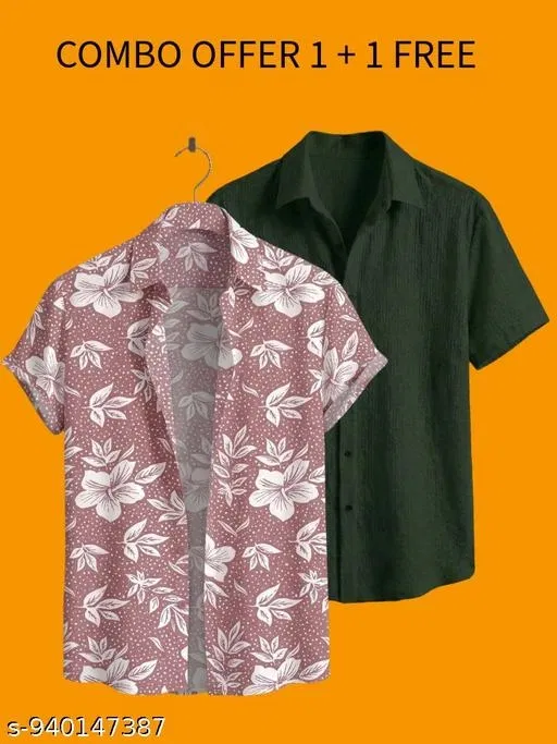Casual Shirts for Men, Pack of 2 (Pink, L)