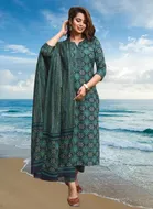 Cotton Blend Printed Kurti with Pant & Dupatta Set for Women (Multicolor, XXS)