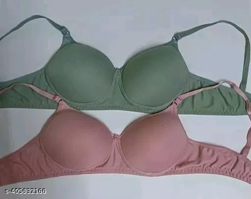 Cotton Solid Bra for Women & Girls, Multicolour, Pack of 2 (34B)
