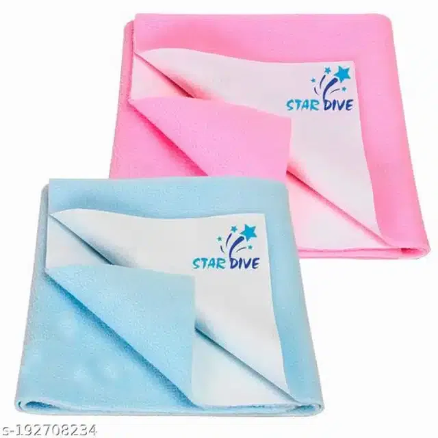 Cotton Mattress Protection Sheet (Baby Pink & Sky Blue, 40x28 inches) (Pack of 2)