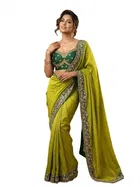Bollywood Chiffon Saree with Ready Made Blouse and Embroidery Work for Women 