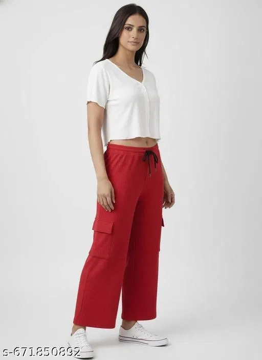 Palazzo Pants for Women (Red, M)