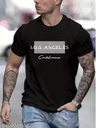 Chest Print Polyester T-Shirt for Men ,Black 