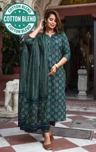 Cotton Printed Women's Kurta with Pant & Dupatta Set 