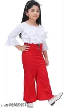 Cotton Three-Quarter Sleeve Round Neck Top and Pant Set for Girls 