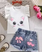 Cotton Hosiery Printed Clothing Set for Girls, White 