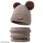 Woolen Cap with Neck Warmer for Kids, Set of 1 (Multicolor)