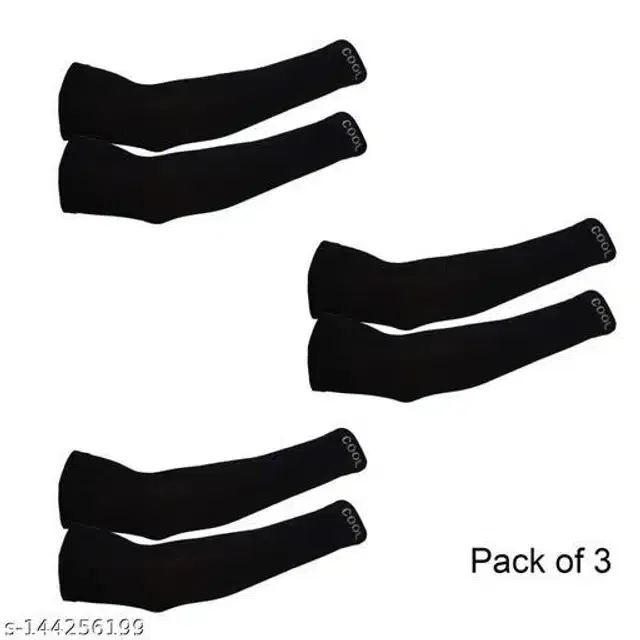 Arm Sleeves for Men & Women (Black, Set of 3)
