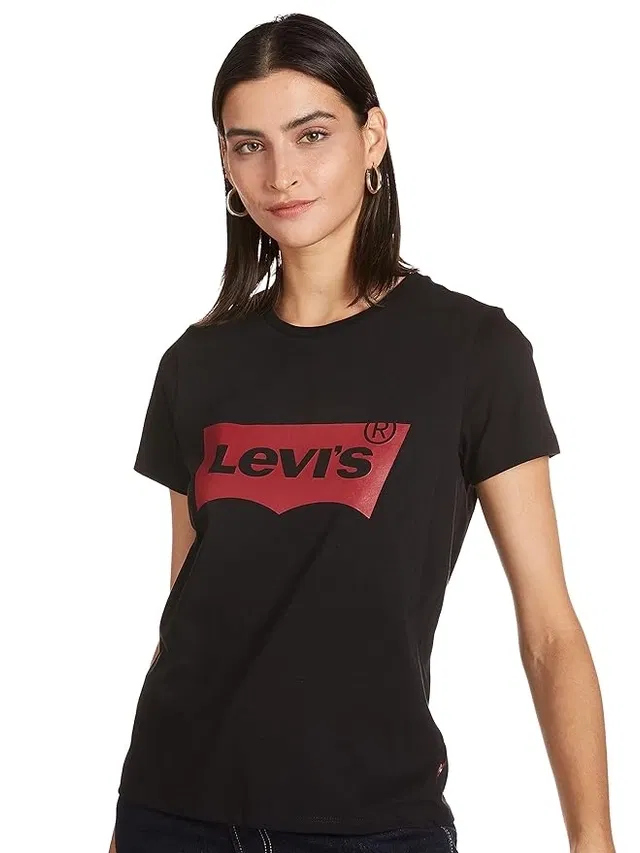 Round Neck Printed Cotton T-Shirts for Women (Black, XL)