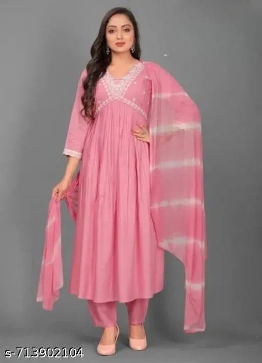 Solid Acrylic Kurta Set for Women (Pink, XXL)