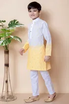 Cotton Embroidery Kurta with Payjama for Boys, Yellow & White 