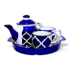 Ceramic Tea Kettle Set with 2 Pcs Cups (2x180 ml) (Blue, Set of 1)