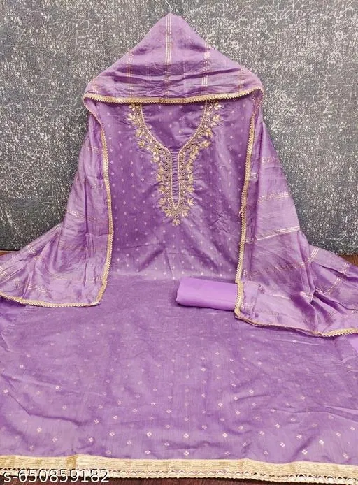 Chanderi Cotton Punjabi/All Over Suits Semi-Stitched Suits (Purple, 7.05 meter for Women (4XL)