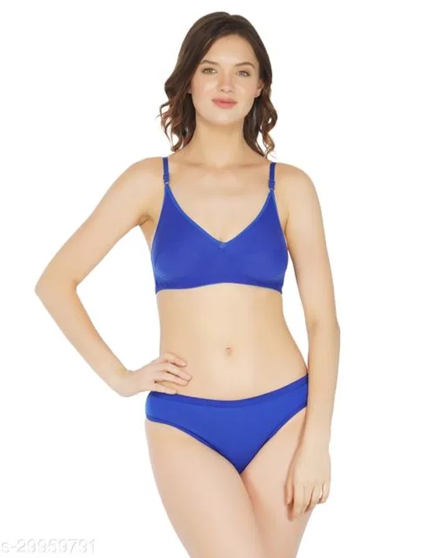 Cotton Blend Solid Lingerie Set for Women (Multicolor, 38A)