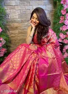 Litchi Silk Zari Woven Saree for Women, Pink 