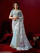 Thread Embroidery Kota Doria Cotton Saree for Women 