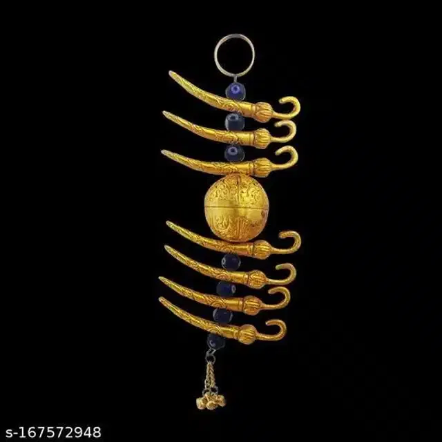 Metal Nimbu Mirchi Wall Hanging (Gold)