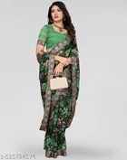 Georgette Printed Saree for Women, Green 