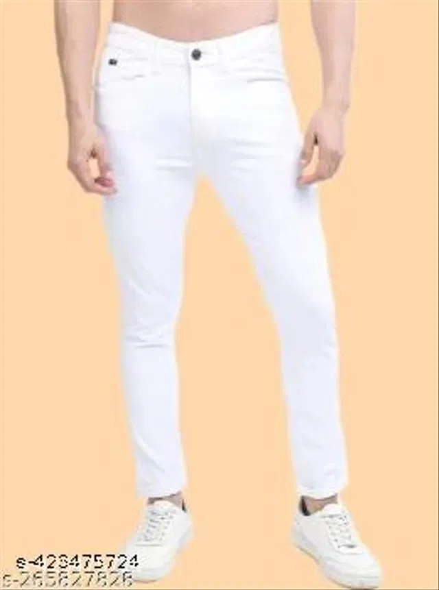 Denim Slim Fit Jeans for Men (White, 36)