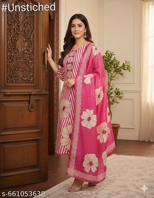 Floral Printed Palazzo Suits for Women (Multicolor, 6.05 meter (M)