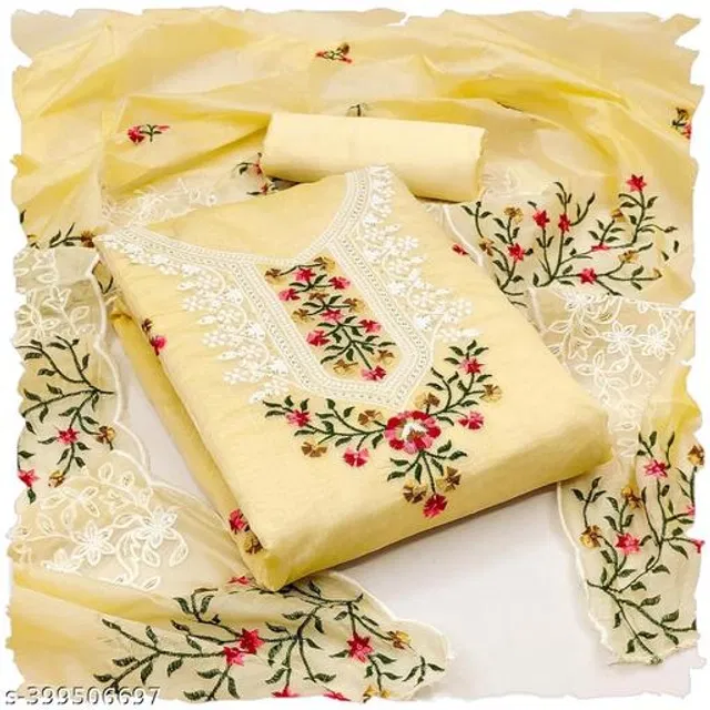 Embroidered Unstitched Suit for Women (Yellow, 2.25 m)