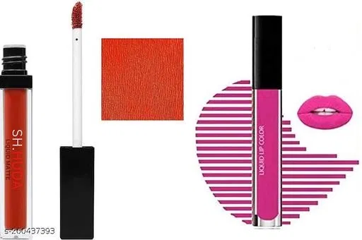 Sh.Huda matte Non Transfer Kiss Proof Smudge Proof Liquid Matte Lipstick For Girls Pack of 2pcs