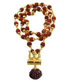 BHARDWAJ RETAILS Bhardwaj Retails Loard Shiv Trishul Damru Locket With Puchmukhi Rudraksha Mala Gold-plated Brass 