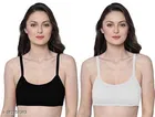 Cotton Blend Solid Bras for Women, Black & White, Pack of 2 