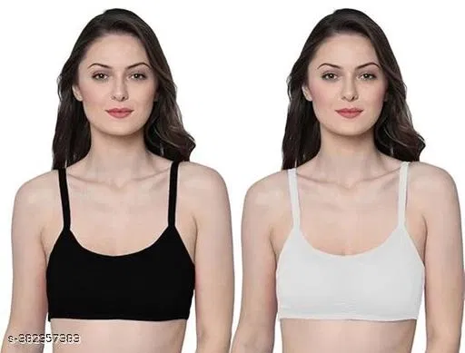 Cotton Blend Solid Bras for Women, Black & White, Pack of 2 (28C)