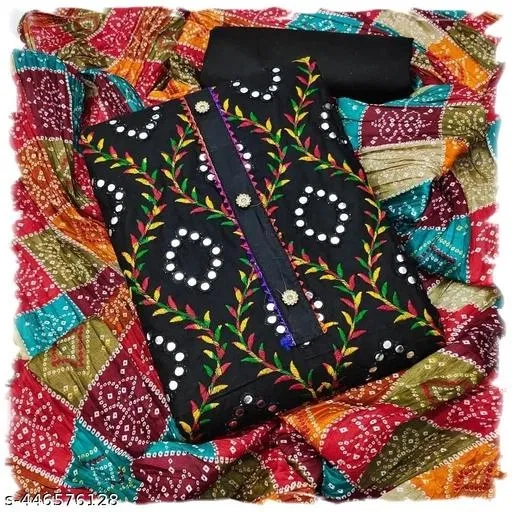 Cotton Unstitched Suits for Women (Black, Free Size)