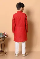Cotton Embellished Kurta with Payjama for Boys, Red & White 