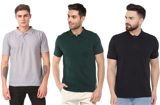 Solid Polo T-shirt for Men, Pack of 3 (Multicolor, XXL)