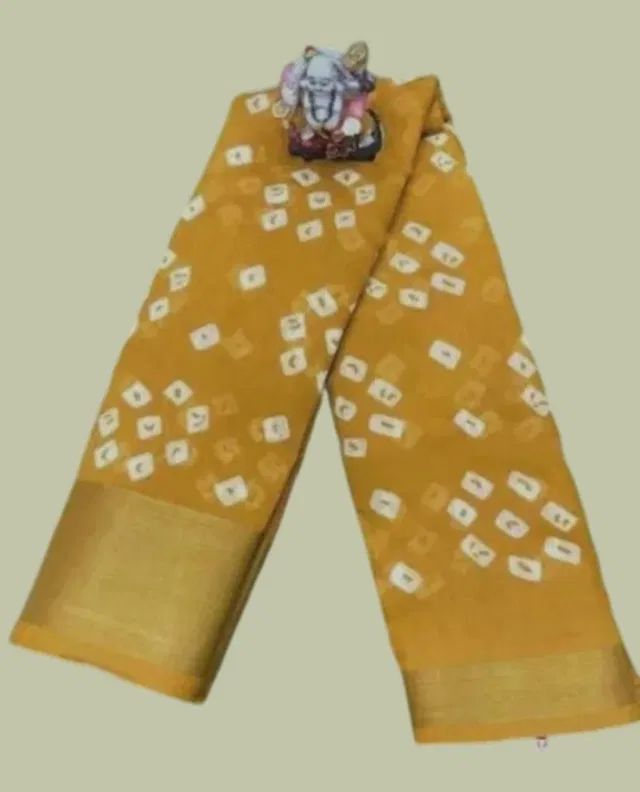 Cotton Printed Saree for Women (Yellow, 6 m)