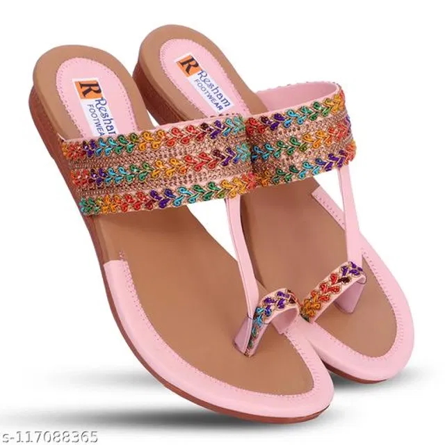Flats for Women (Pink & Beige, 6)