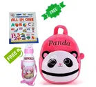 Combo of Fabric School Bag, Water Bottle with All in One Book for Kids 