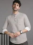 Cotton Blend Printed Short Kurta for Men, Multicolor (L)