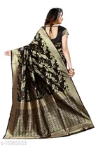 Litchi Silk Zari Woven Saree for Women, Black 