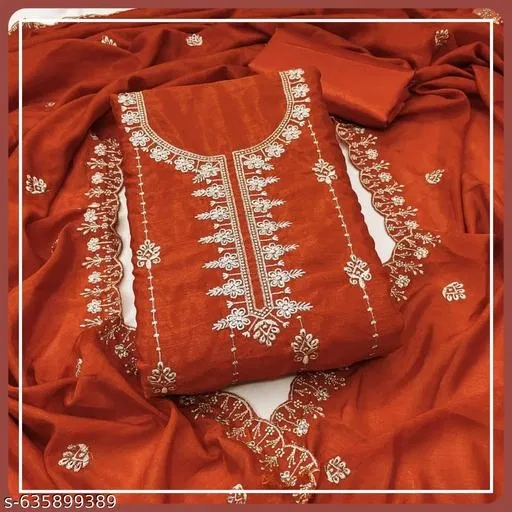 Vichitra Silk Embroidered Punjabi/All Over Suits for Women (Orange, Un Stitched)